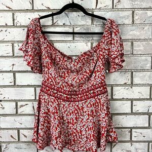 Revolve | Red Floral Peplum Blouse